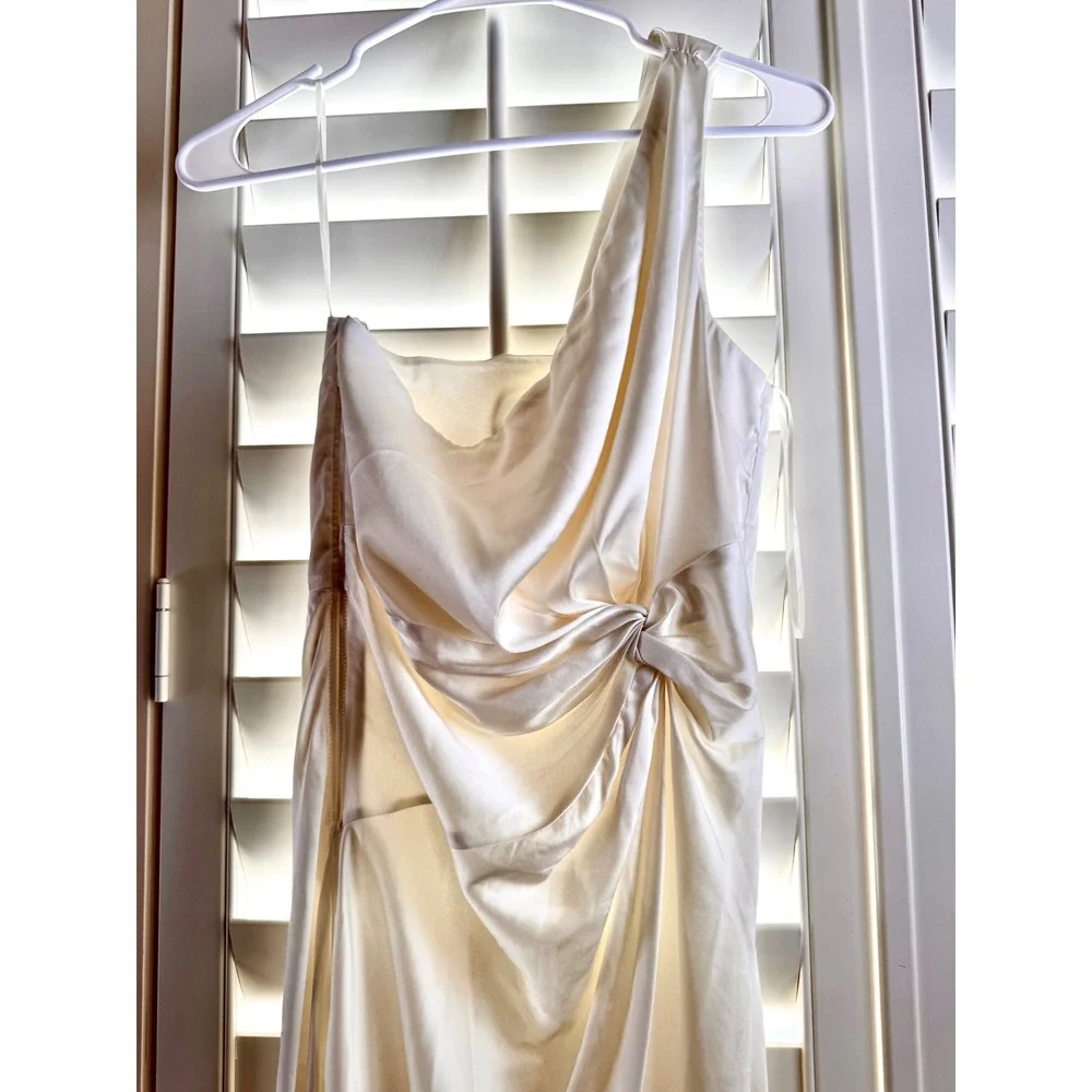 Abercrombie & Fitch One Shoulder Satin Maxi Dress Cream Small Tall ST New